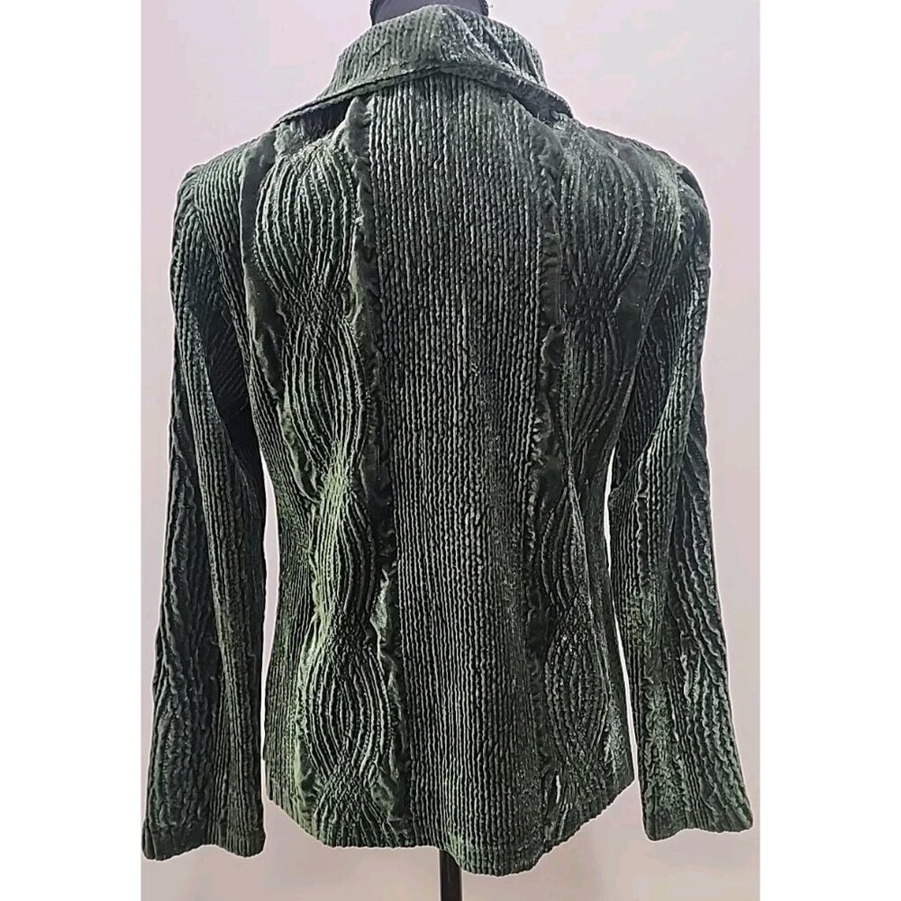 HARVE BENARD Womens Blazer Size 6 S Green Crinkle Velvet Holdiay Artsy Jacket - Picture 4 of 7